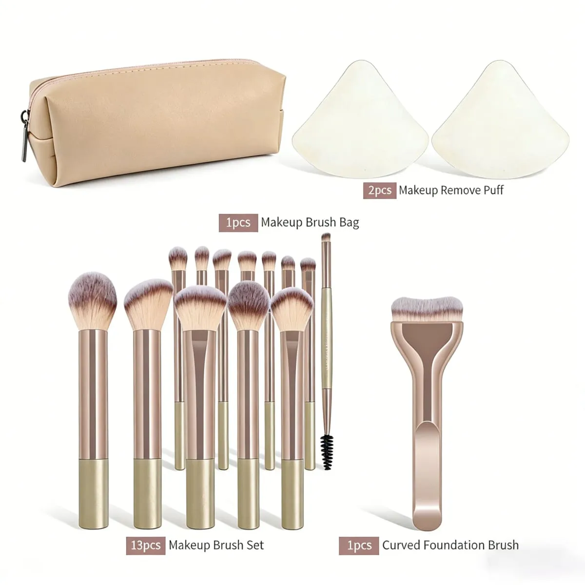 13pcs/17pcs Makeup Tools Including Makeup Brushes Set + 1pc Makeup Bag + 2pcs Air Puff Accessories Foundation Brush Blush Brush — image 4