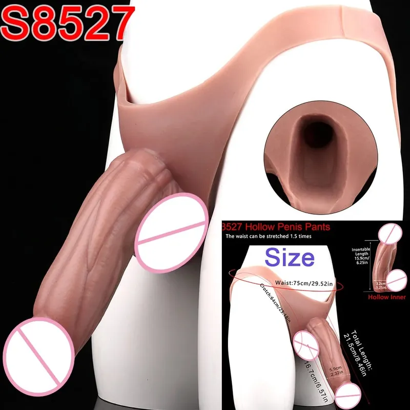 Male Strap-On Long Hollow Dildo Ultra Realistic Penis Extend Sleeve Pants насадка на член Male Cock Cover Sex Toys