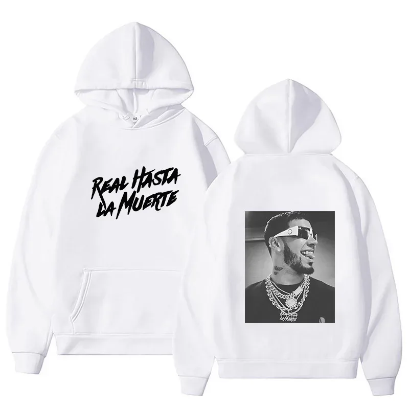 Anuel aa impresso hoodies moletom casaco real hasta la muerte casual agasalho traje das mulheres dos homens roupas anime pulôver com capuz — image 6