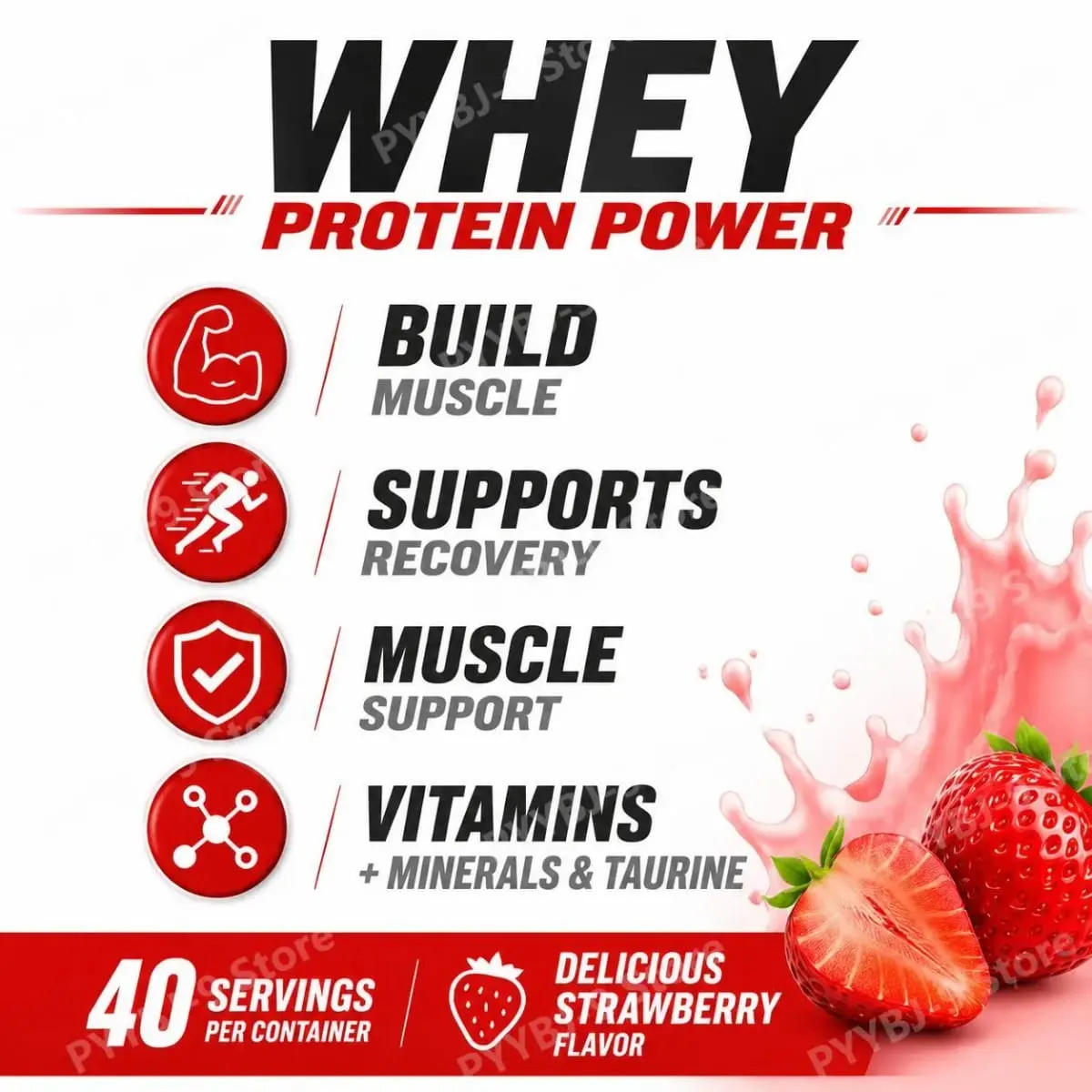 NurtureNova Whey Protein Powder Strawberry Flavor Nutrition for Muscle Building Sports Recovery Fitness Training 1KG 40 Servings