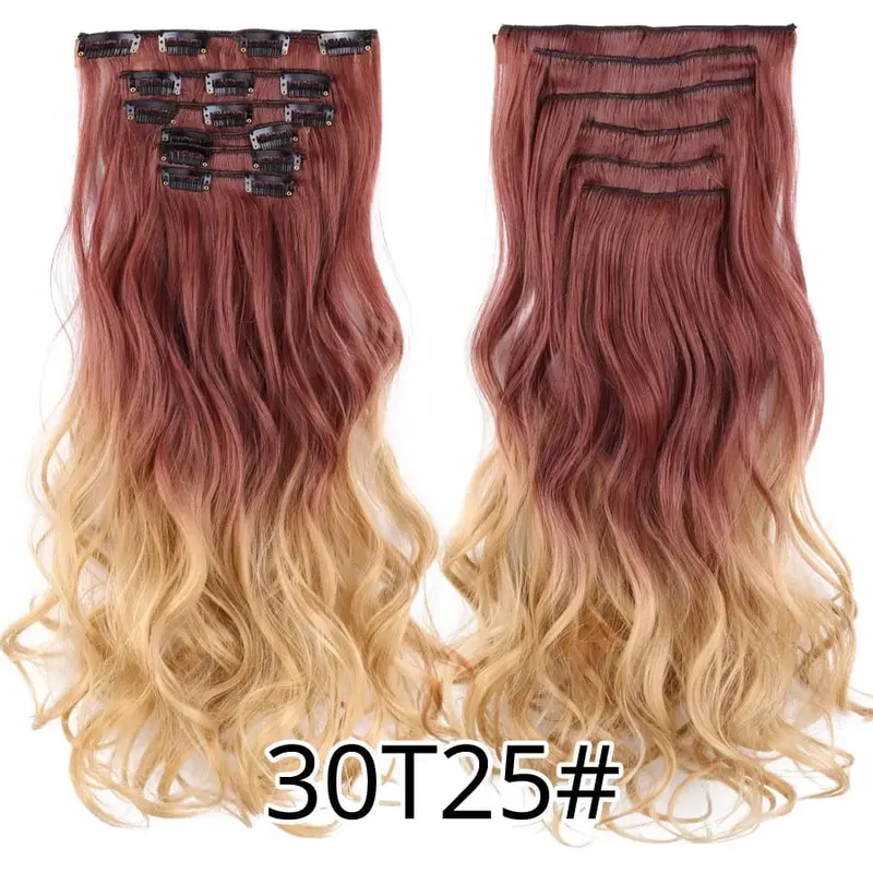 Black Clip In Extensions Straight 22" Long Synthetic Thick Clips On Hair Piece For Women 6Pcs/Set Curly Full Head Weddings Daily — image 50