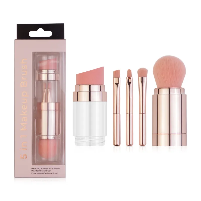 Pincéis de maquiagem retráteis portáteis 5 em 1, para base, sobrancelha, lábios, sombra, pó solto, conjunto de cosméticos, ferramentas de pincel de maquiagem — image 8