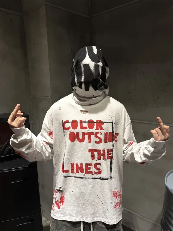 26SS SAINT OF MICHAEL Street Dirty Graffiti Print High-Street Vintage Full Cotton Quality Long Sleeve Sweatshirt T-Shirt — image 7