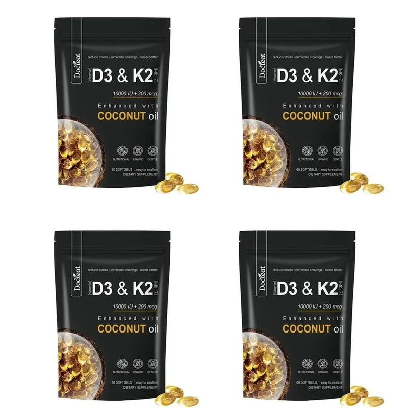 Docteat Vitamin D3 & K2 Softgels with Magnesium and Coconut Oil for Bone Nutrition Balance Immune System Balance - 60 Softgels — image 10