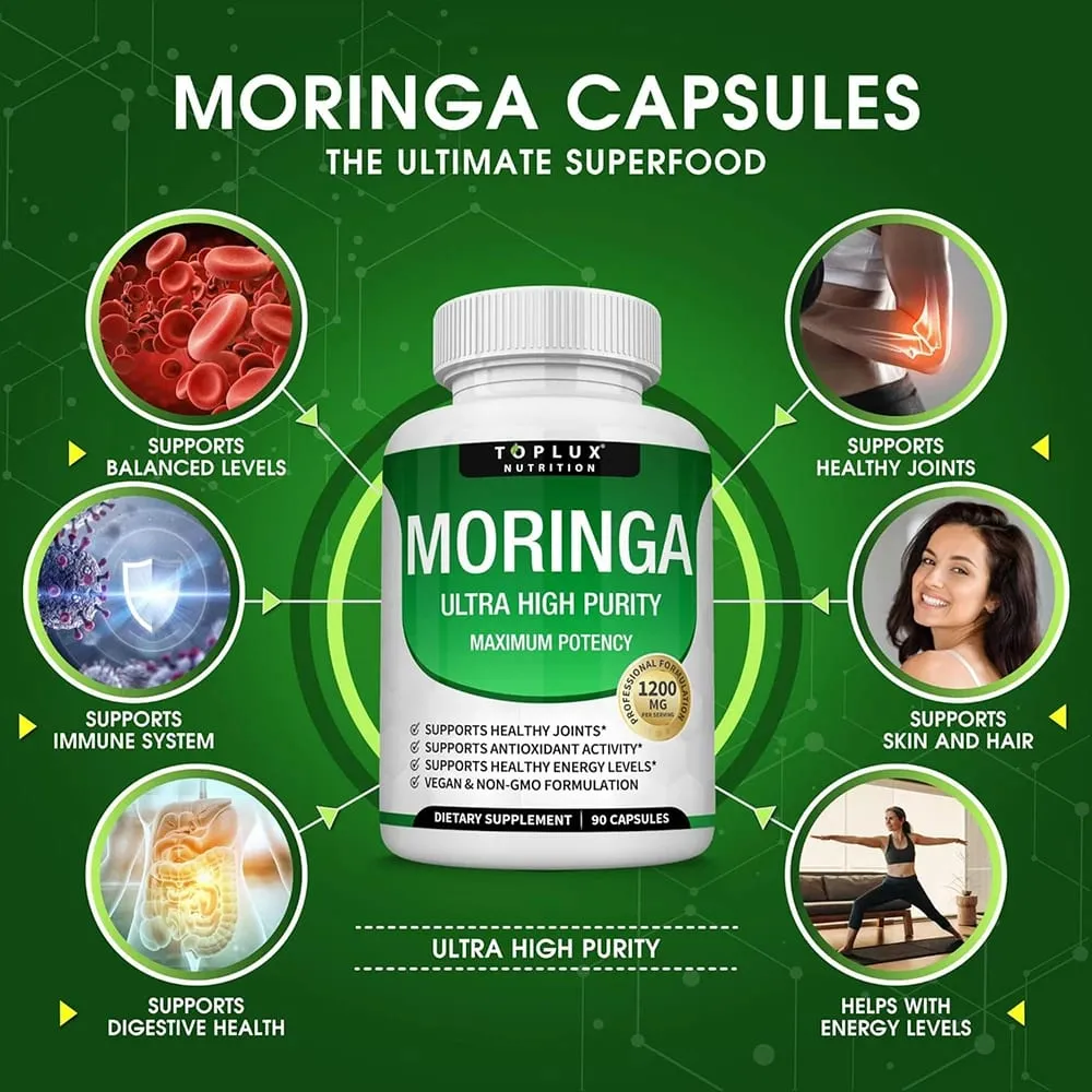 Premium-Magnesiumkomplex-Ergänzung 1000 mg Magnesiumglycinat 525 mg Blutzuckerkomplex 940 mg Moringa-Kapseln 1200 mg GVO-frei