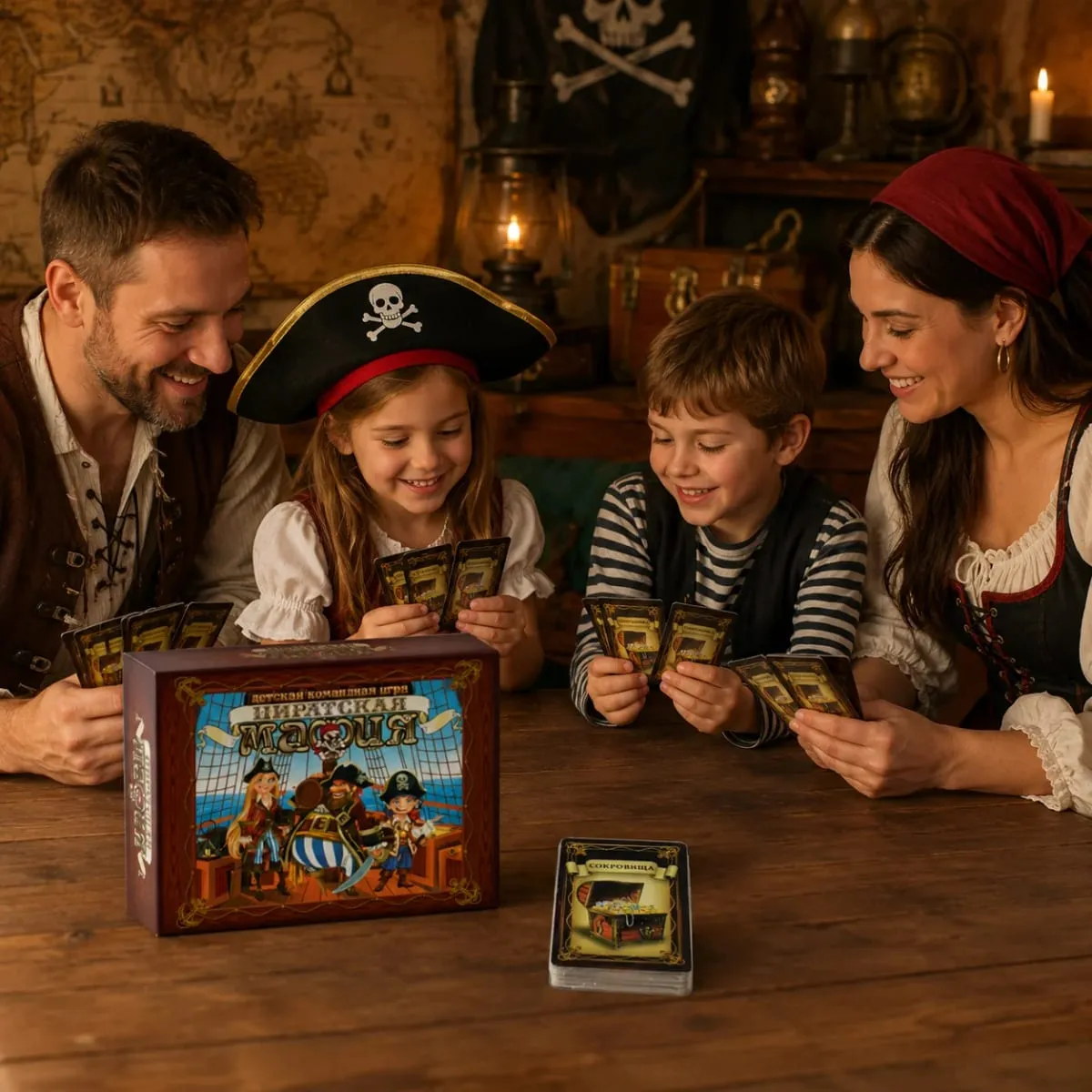 Pirate Mafia Kids Team Card Board Game Adventure Social Deduction Roleplay Strategy Family Party Russian Version