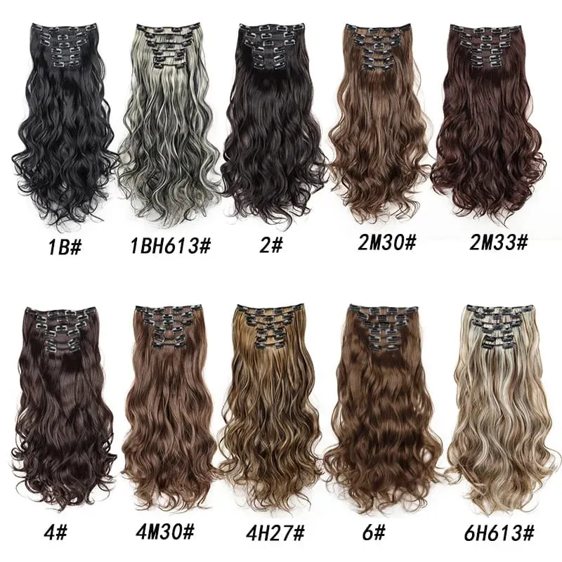 Synthetic 18Inch 16Clips Long Curly Hair Extension Heat Resistant Hair Extension Clips In Ombre Black Brown Blond Women Cosplay — image 4