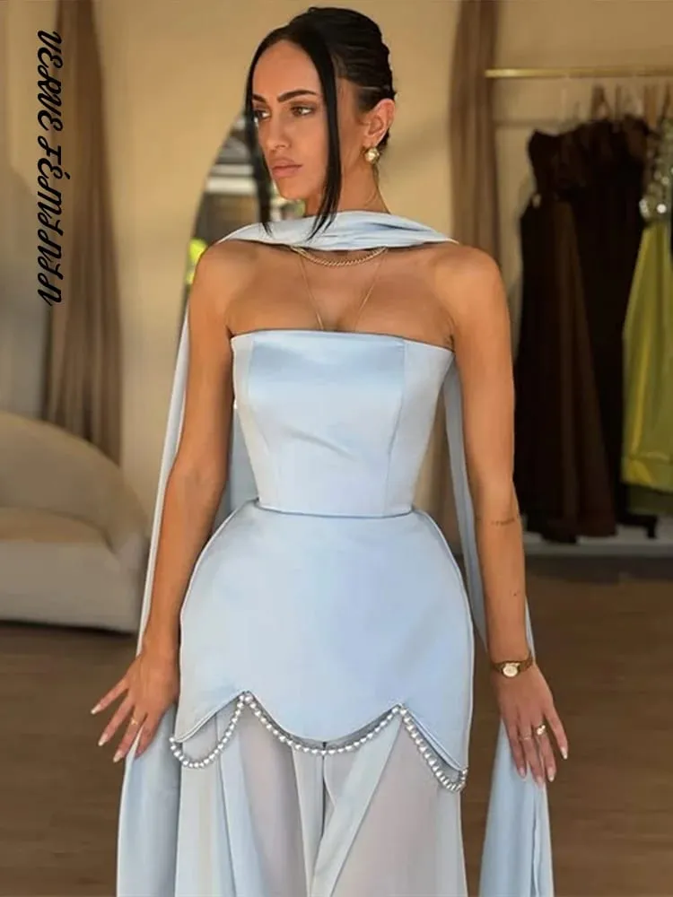 Women's Evening Dresses Mesh Patchwork Strapless Long Dress Elegant Female Ribbon Sleeveless Backless Waist Cinching Vestido New