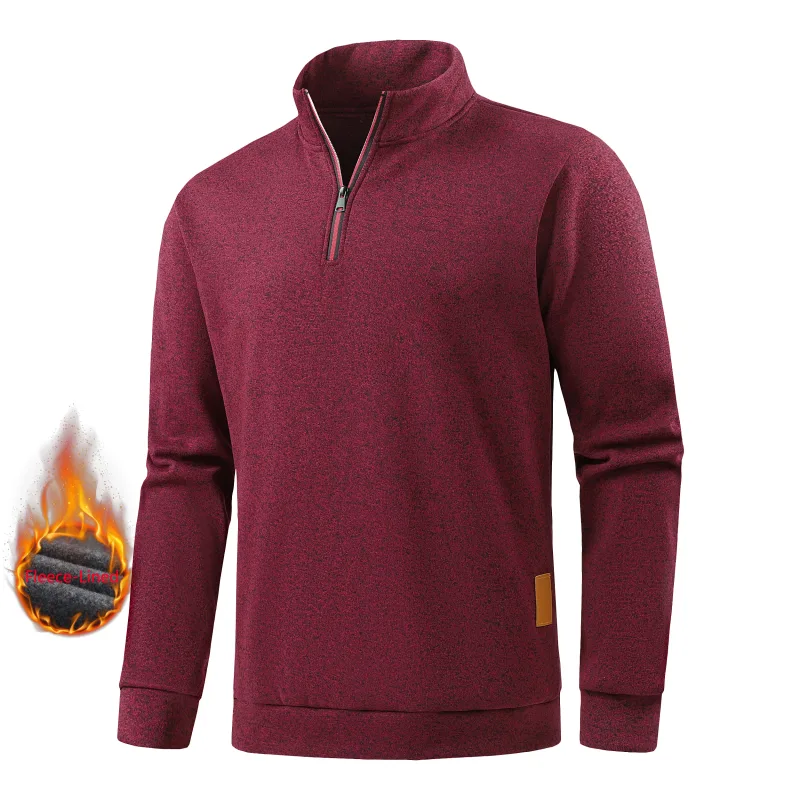 Outono masculino meio zíper sweatshirts de manga comprida pulôveres de cor sólida gola alta streetwear inverno jaquetas quentes casaco esportivo — image 4