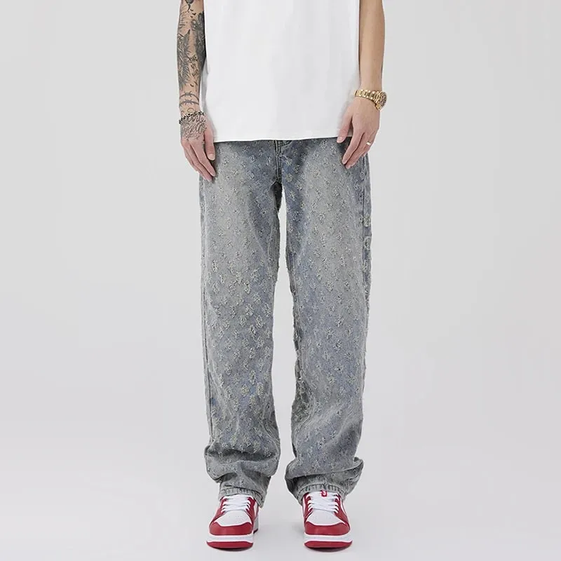 Men American Style Vintage Jacquard Design Jeans Fashion Male Summer Thin Daily Casual Denim Pants Loose Straight Leg Trousers — image 8