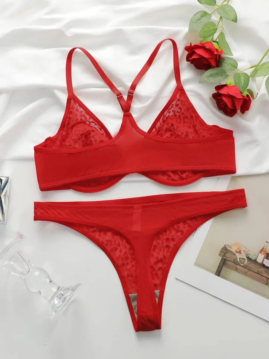 Women's sexy front buckle leopard print lingerie set with steel ring gathering push up comfortable close fitting bra YS3047 — image 2