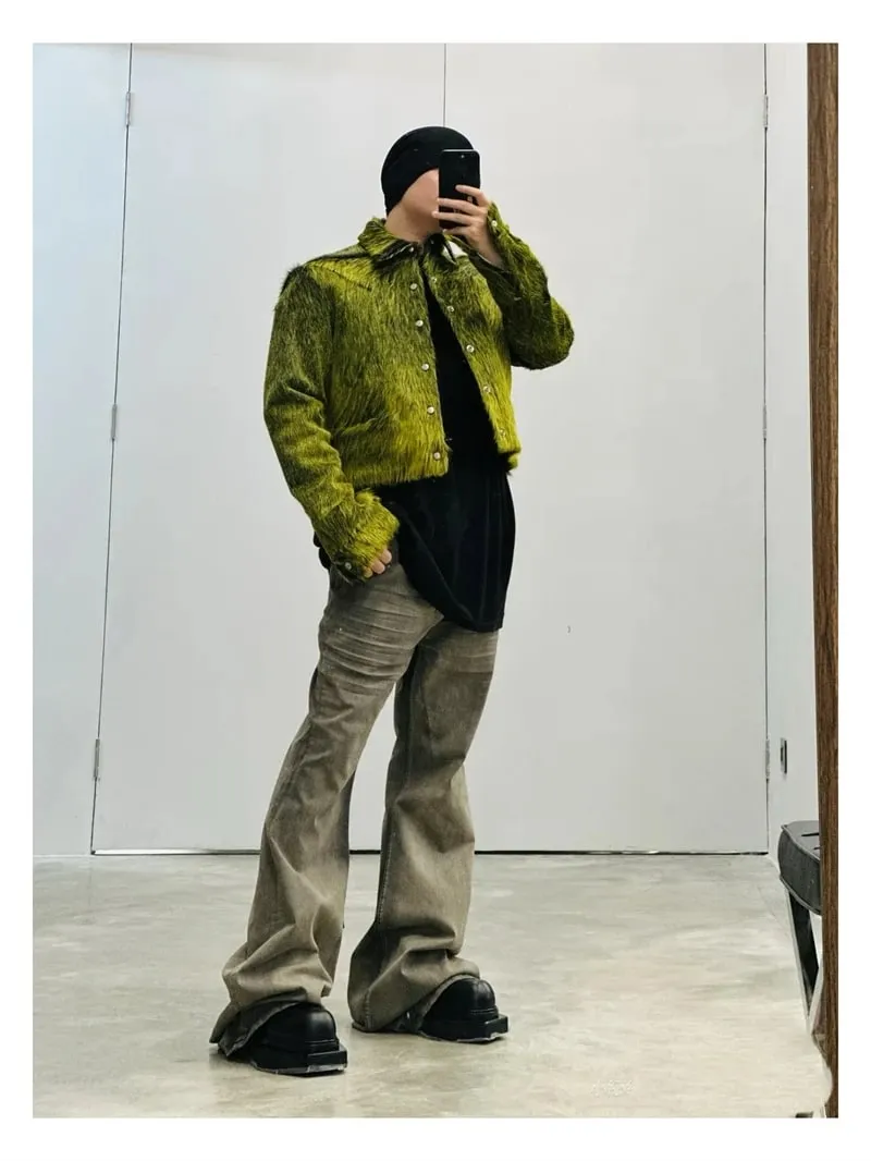 High Street RO Style Jeans Pants Men's Horn Wide Legs Look Skinny Stacked Dragging Wrinkled Cat Beard Wasteland Denim Pant — image 5