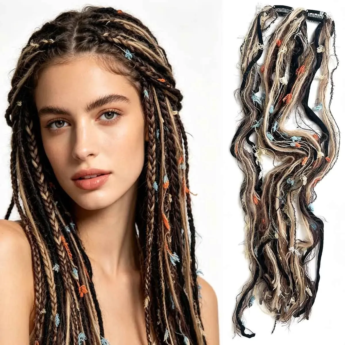 Synthetic Clip In Pastel Pink Macaron Faux Locs Hair Extensions Handmade Textured Straight With HairPieces For Women Daily Party — image 7