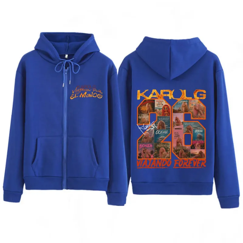Karol G Viajando Por El Mundo Tropitour 2026 Print Zipper Hoodie Men Women Fashion Sweatshirts Casual Vintage Zip Up Jacket Coat — image 7