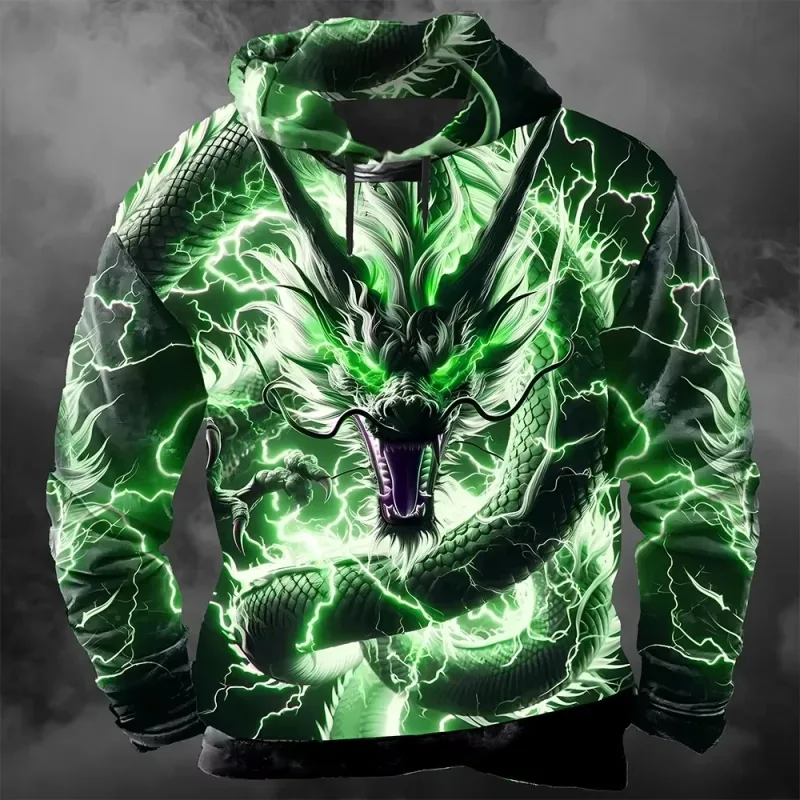 Men's 3D Lightning Dragon Print Hoodie Sweatshirts Fashion Cool Daily Long Sleeve Streetwear Pullover Fall Winter Tracksuit Coat — image 4