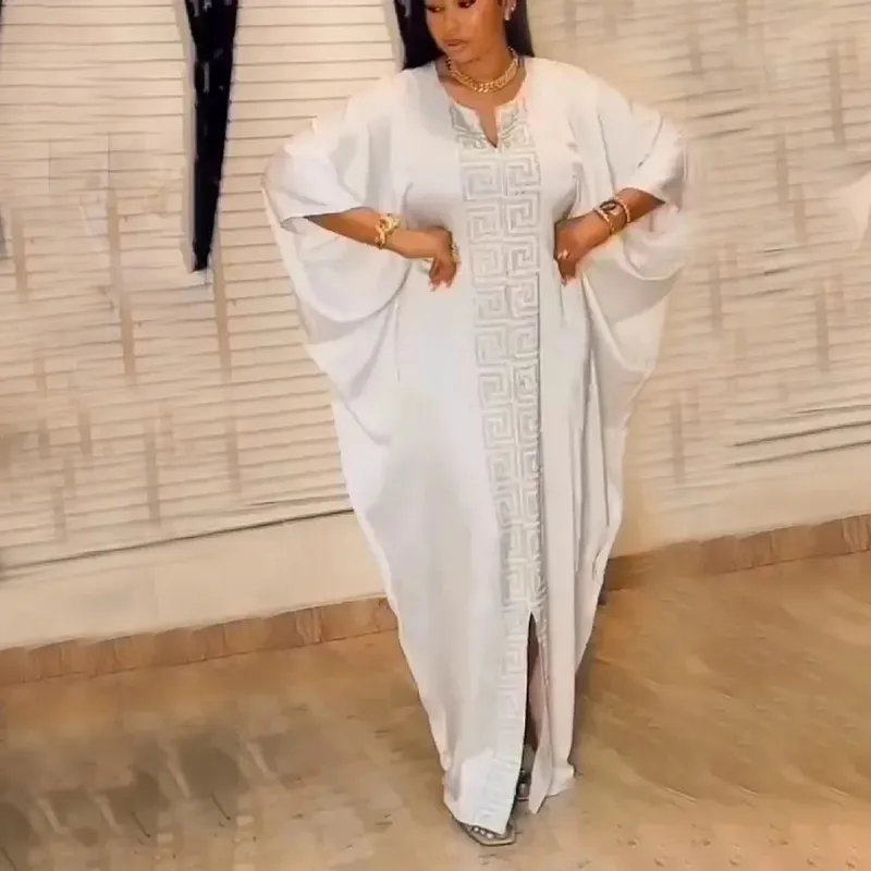 Mode afrikansk kvinna stor storlek fladdermössärmad klänning muslimsk islamisk stil Robe imitation siden Hot Fix Strass — image 8
