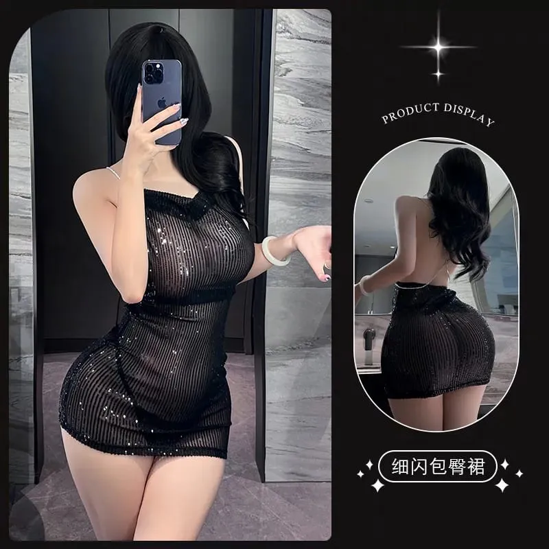 Klänning Tight hängslen höftkramar kort kjol paljetter damkläder Festklänningar kvinna sexig tjej latex damkläder xxx — image 7
