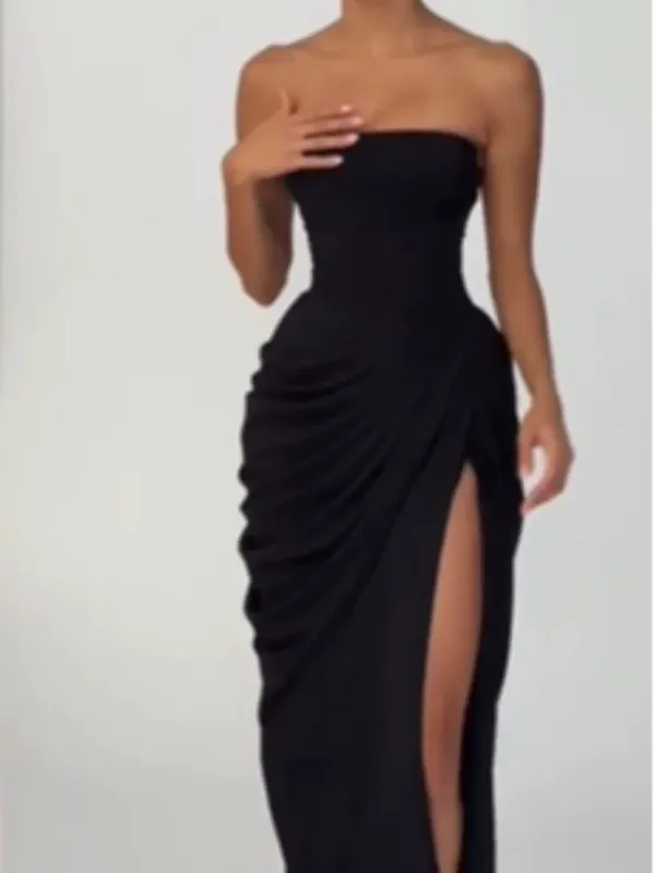 Elegant Scarf Collar Sling Women Summer Dress Solid Sleeveless Off-shoulder Slim Maxi Dresses 2026 Lady Chic Evening Party Gown — image 17
