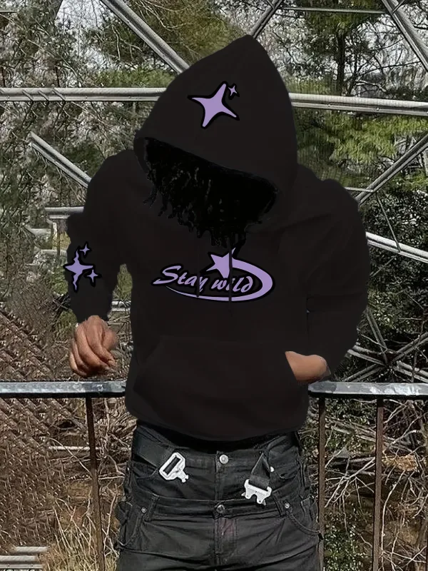 Y2K Star Graphic Hoodie Men Vintage Stay Wild Letter Hooded Sweatshirt streetwear hoodies men clothing promo — image 1
