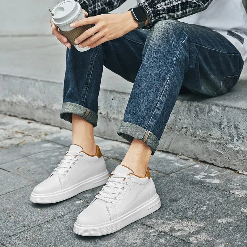 Fashion PU Leather Elevator Shoes for Men 7CM Invisible Height Increase White Sneakers for Women Heightening Casual Sprots Shoes