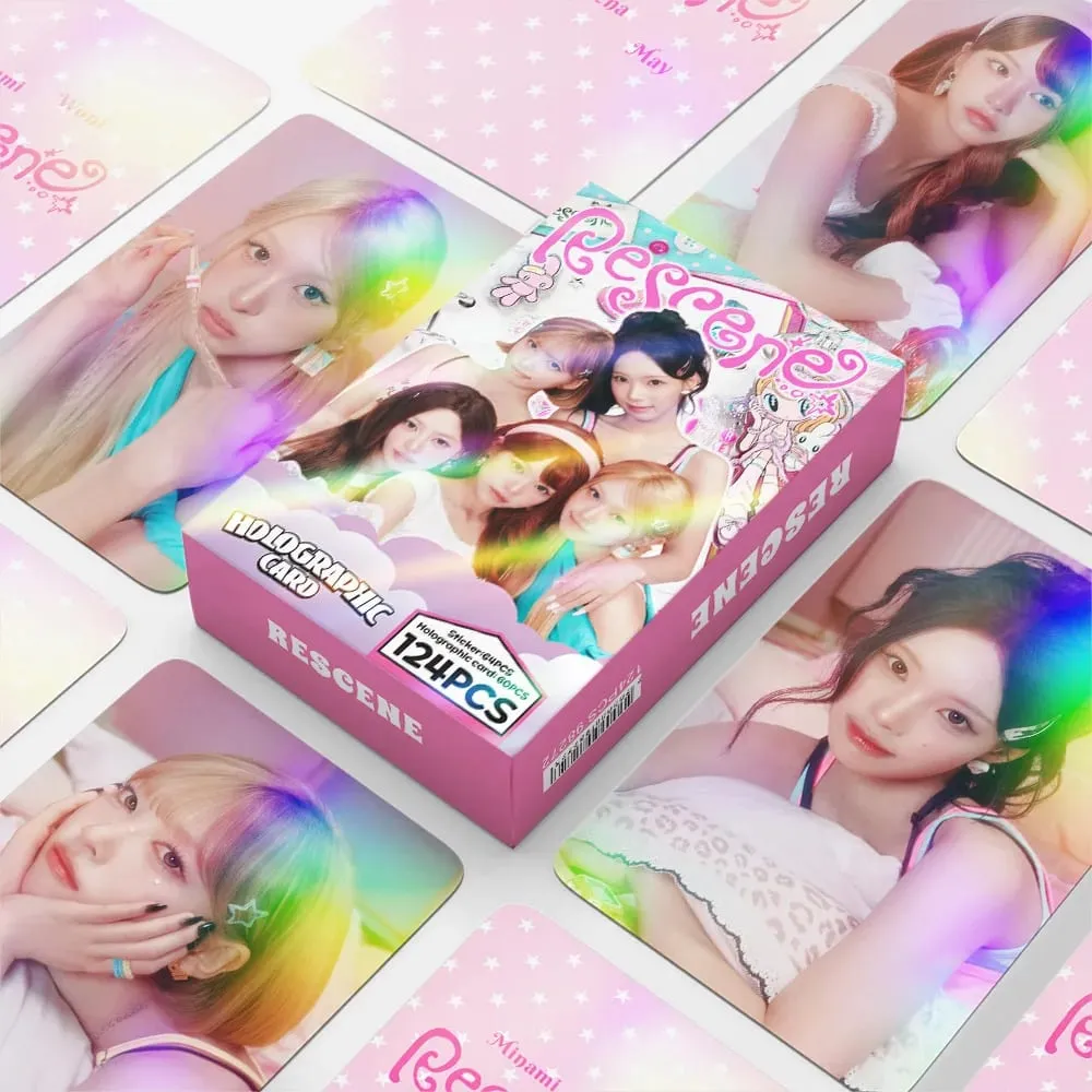 124Pcs/Set Idol RESCENE Total Link New Album Pretty Girl Laser Cards And Stickers Postcards Woni Liv Minami May Zena Fans Gifts — image 2