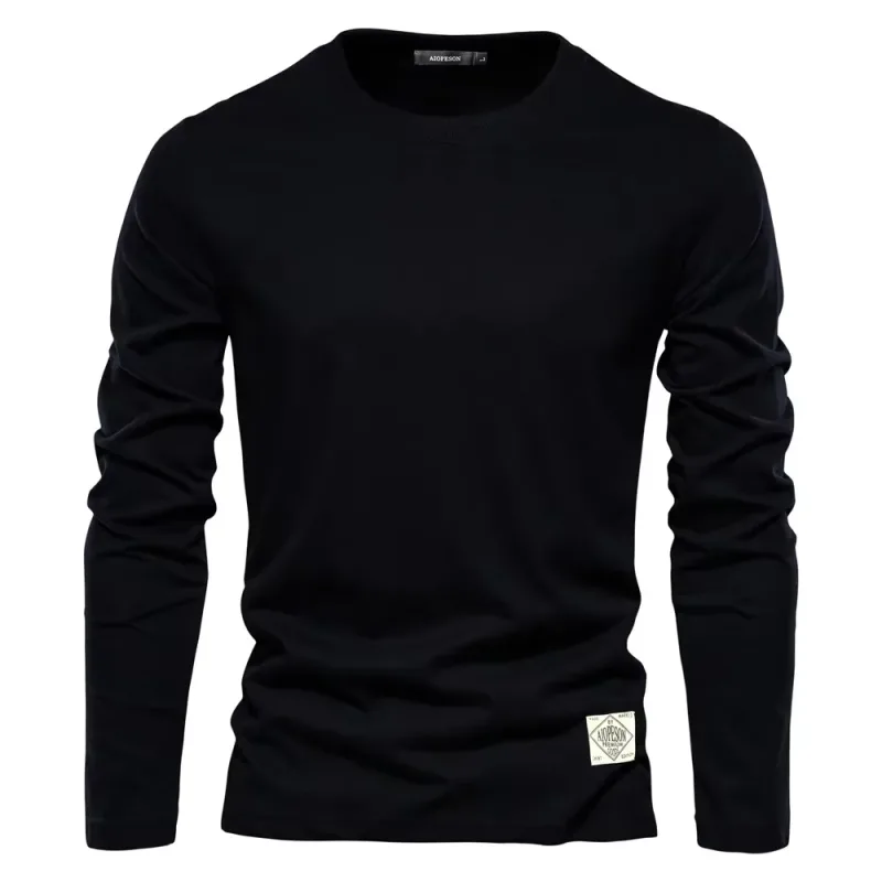 2026Bagong Solid na Kulay na Cotton Crewneck Sweatshirt na Lalaking Casual Long Sleeve Loose Pullover Top — image 4