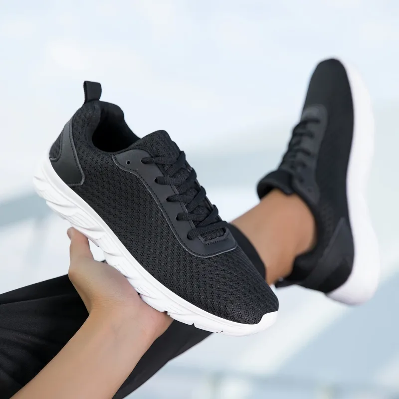 Chaussures de Sport noires solides pour hommes, tige en maille creuse, semelle légère antidérapante, entraînement décontracté, voyage quotidien, Sport de plein air