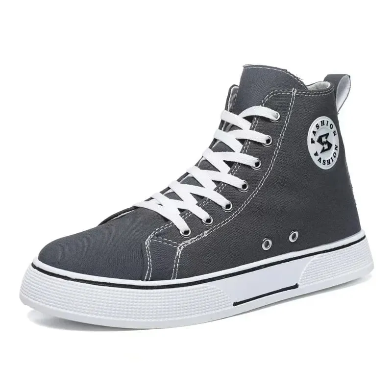 New Black High-top Canvas Mens Shoes Breathable Soft Bottom Non-slip Lace-up Casual Board Sneakers for Daily Streetwear Sneakers — image 8