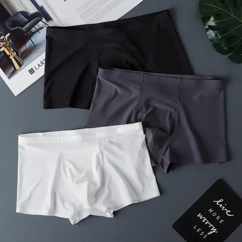 3PCS Mataas na Kalidad ng Panlalaking Ice Silk na Kasuotang Panloob sa Tag-init na Manipis Makahinga na Seamless na Panty Sexy na Panlalaking Panloob na Plus Size — image 26