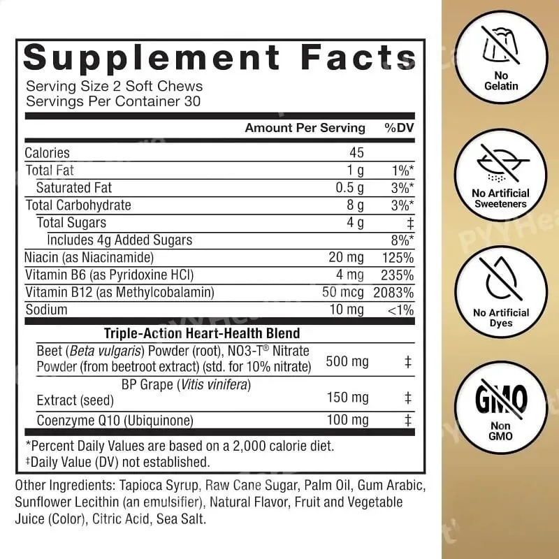 Beetroot Gummies with CoQ10 B Vitamins Grape Seed Extract Plant-Based Soft Chews Daily Energy Supplement — image 6