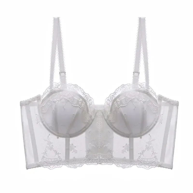 Espartilho francês espinha de peixe, conjunto de lingerie de renda feminina, sutiã fino push-up, menos busto, suporte lateral, roupa íntima 32-38