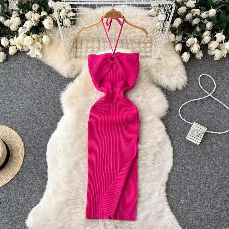 Yuoomuoo chique moda sexy pacote quadris divisão malha vestido de verão 2025 feminino magro elástico bodycon vestido de festa streetwear outfit — image 4