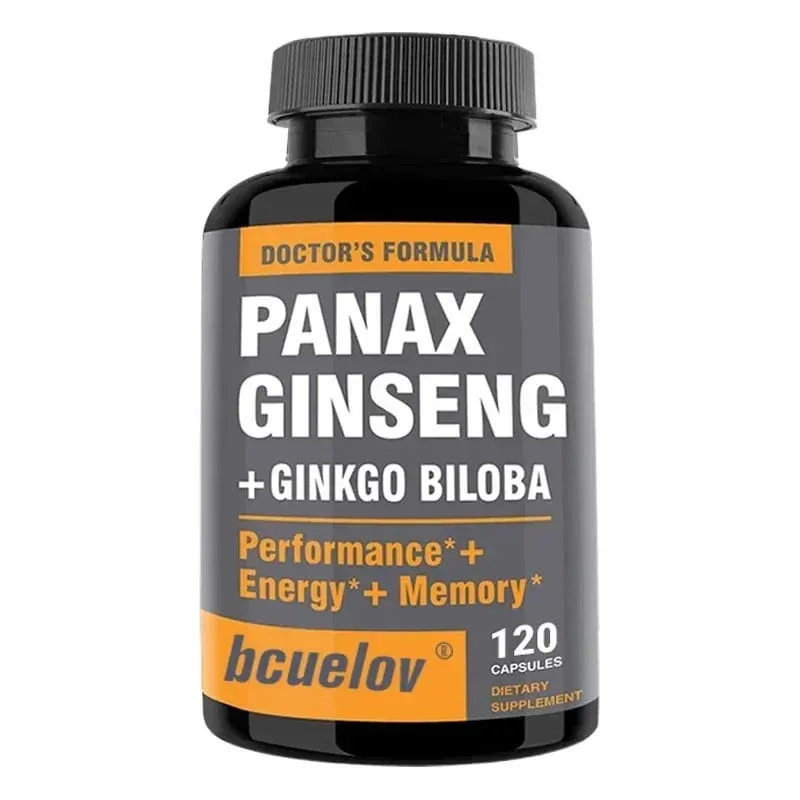 Ginseng + Ginkgo Biloba Supplement Boosts Energy Focus Supports Cognitive Athletic Performance & Heart Health 120 Caps