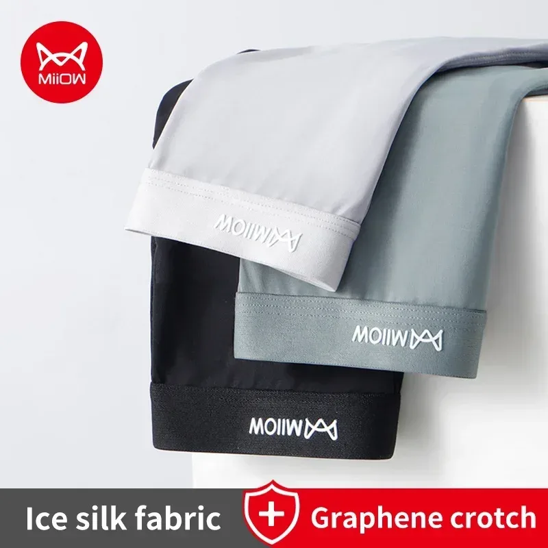 MiiOW 3Pcs Thin Ice Silk Men Boxershorts Graphene Antibacterial Man Underwear Breathable Men's Panties Mens Boxers Briefs Trunks
