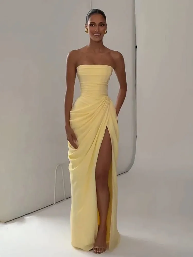 Mulheres amarelo baixo corte sem costas vestido de cintura alta rendas até sem mangas cintura cincher cinta de espaguete vestidos festa clube feminino robe — image 3