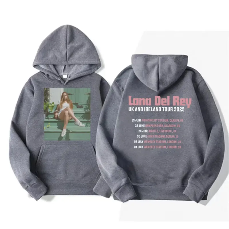 Lana Del Rey UK & Ireland Tour 2025 Gráfico Hoodies Homens Mulheres Moda Estética Casual Pulôveres Manga Longa Moletons com Capuz