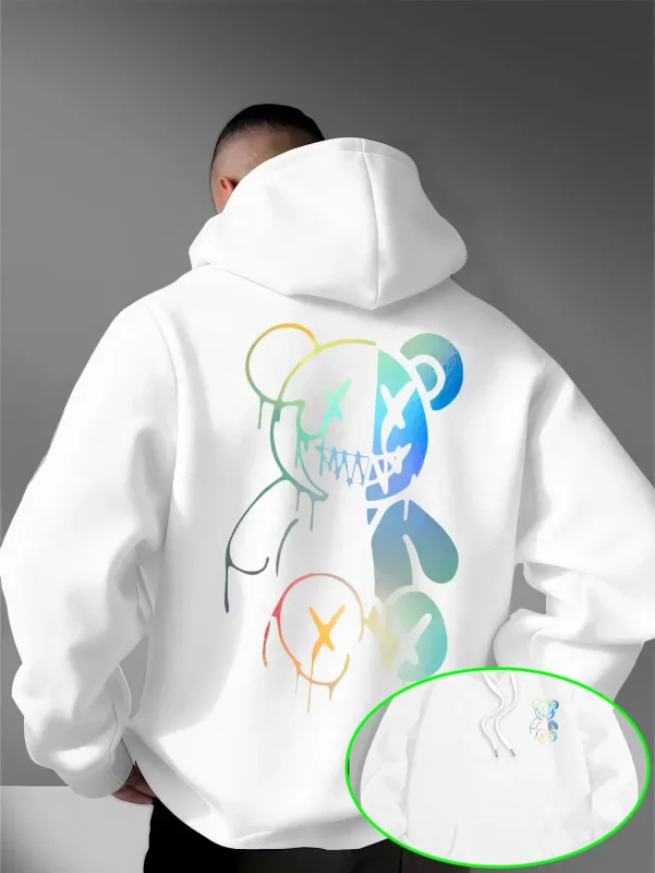 Loose Oversized Men Hoodies Holographic Split Evil Bear Front Back Dual Print Pullover Sweatshirt Dark Street Daily Hooded Tops — image 7