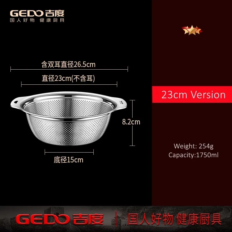 LFGB Certification Kitchen Fruit Vegetable and Rice Washing Basin 23~31cm Diameter Dense Drainage Hole Colander with Side Handle — image 13