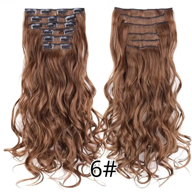 Black Clip In Extensions Straight 22" Long Synthetic Thick Clips On Hair Piece For Women 6Pcs/Set Curly Full Head Weddings Daily — image 40