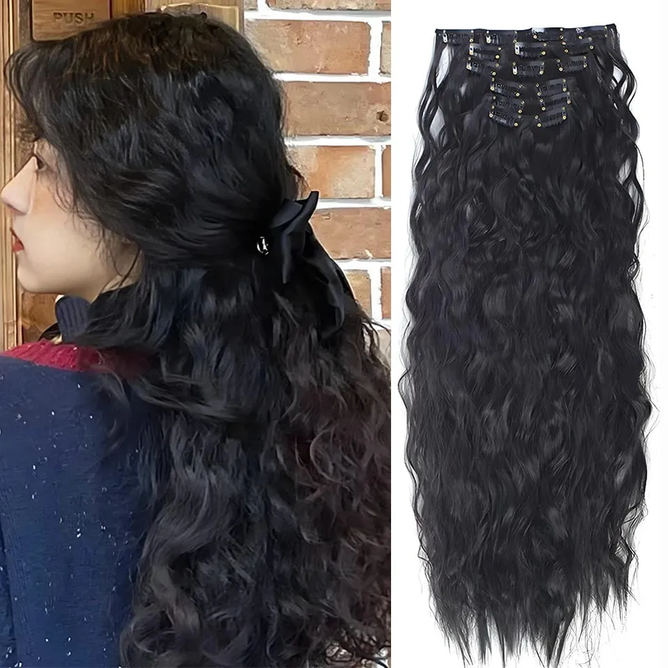 Synthetic Long Wavy Clip In Hair Extensions Hairpiece 6pcs/set For Women Brown Blonde Black Daily Party Halloween And Christmas