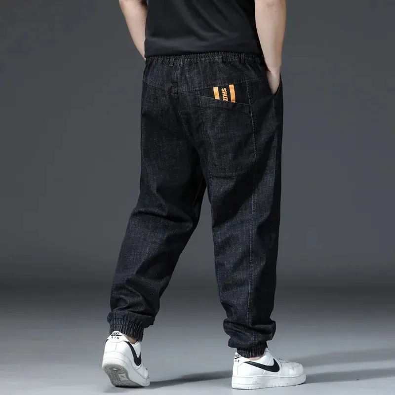 Men's Elastic Waist Loose Straight Jogger Jeans Plus Size Cuffed Ankle Denim Pants pantalones hombre Casual Trousers — image 2