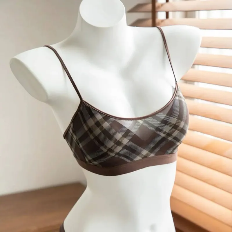 Women American Retro Plaid Intimates Set Thin Push Up Bra Anti Sagging Armpit Fat Support Comfort Everyday Wear — image 10
