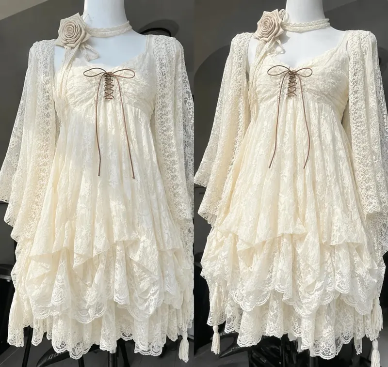 2026 mulher japonesa doce renda flor y2k estética bandagem vestidos grunge harajuku sem mangas retalhos vestido vintage chique — image 8