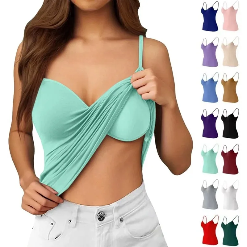 Solid Padded Bra Sexy Women Tops Camisole Top Women Vest Women Camisole with Built in Bra Cami Top Vest Tank Top — image 8