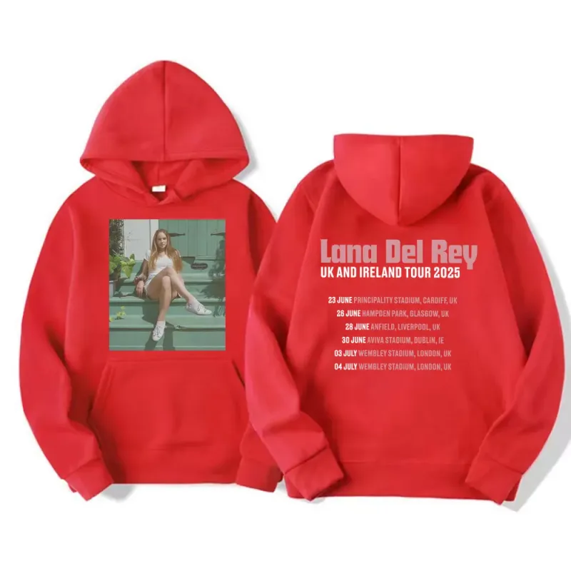 Lana Del Rey UK & Ireland Tour 2025 Gráfico Hoodies Homens Mulheres Moda Estética Casual Pulôveres Manga Longa Moletons com Capuz — image 10