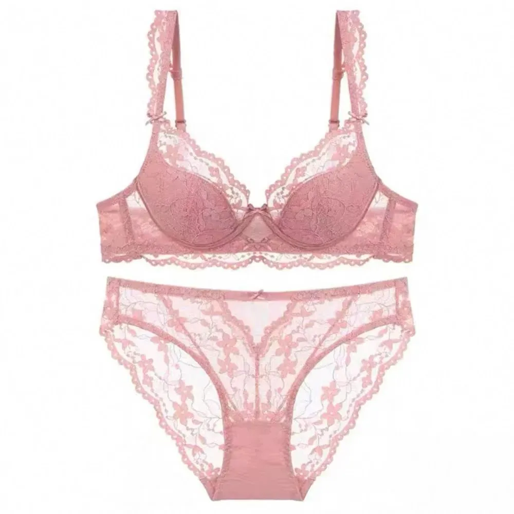 Kvinnor French Flutter Sleeve Spets Underkläder Set Mjukt bygel Tunn Cup Andas Sexig Beauty Back Minimizer BH 32‑38 — image 7