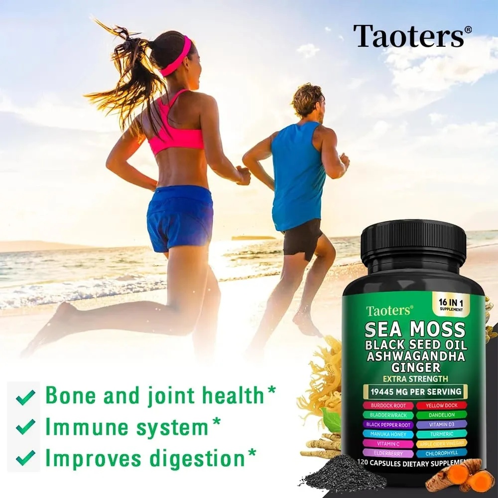 Dietary Supplement with Sea Moss Black Seed Oil Ashwagandha & Ginger - Helps Skin Health Immune Support Improve Sleep & Mood — image 2