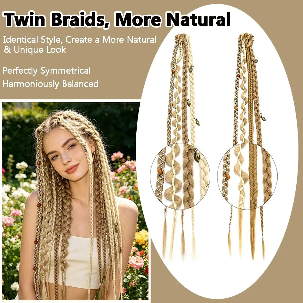 Bohemia Clip in Hair Extensions Fairy Hairpieces Synthetic Handmade Weaving Hair for Girls Party Halloween Christmas Festival — image 4