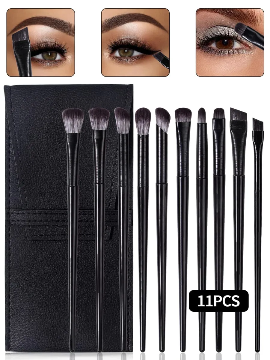 10-delade ögonsminkborsteset: Eyeliner ögonskugga Aegyo-sal-borstar med en sminkborstepåse av PU-läder