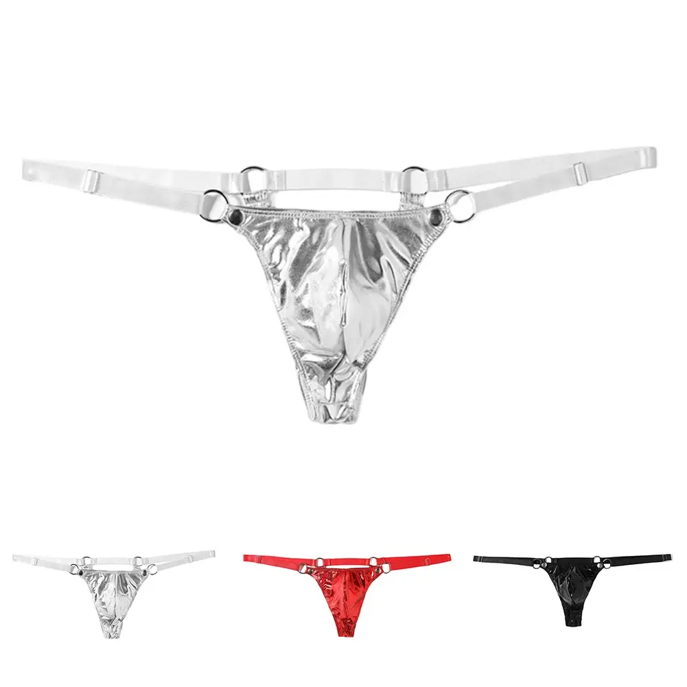 1pc Mannen Lakleer G-String Sexy Thong V-back Lage Ring Rise T-back Ardennen Pouch Lingerie ondergoed Gay Sissy Hot Clubwear — image 9